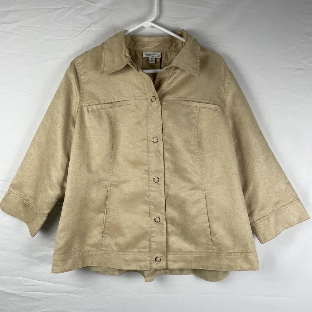 Coldwater Creek Shirt Jacket Shacket Women's Size 18W Beige‎ Snap Up Polyester